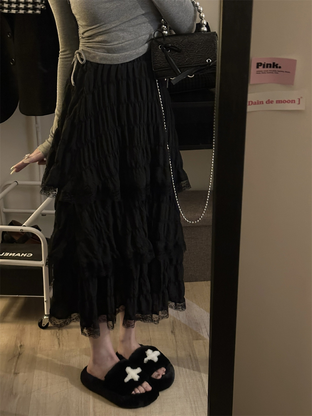 Valider ens-Jupe longue en dentelle au crochet pour femme, taille haute élastique, volants bas, jupes plissées, blanc, noir, mode coréenne, nouveau, été, 2024