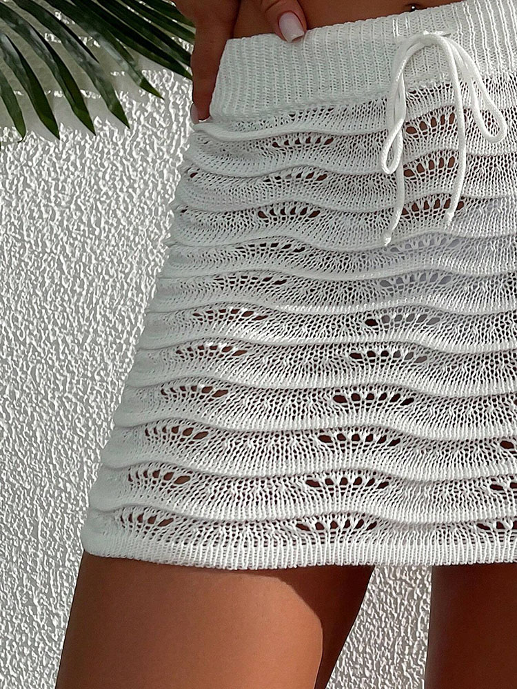 Jupe élégante de plage, couleur unie, Bikini creux bloqué, jupe courte tricotée