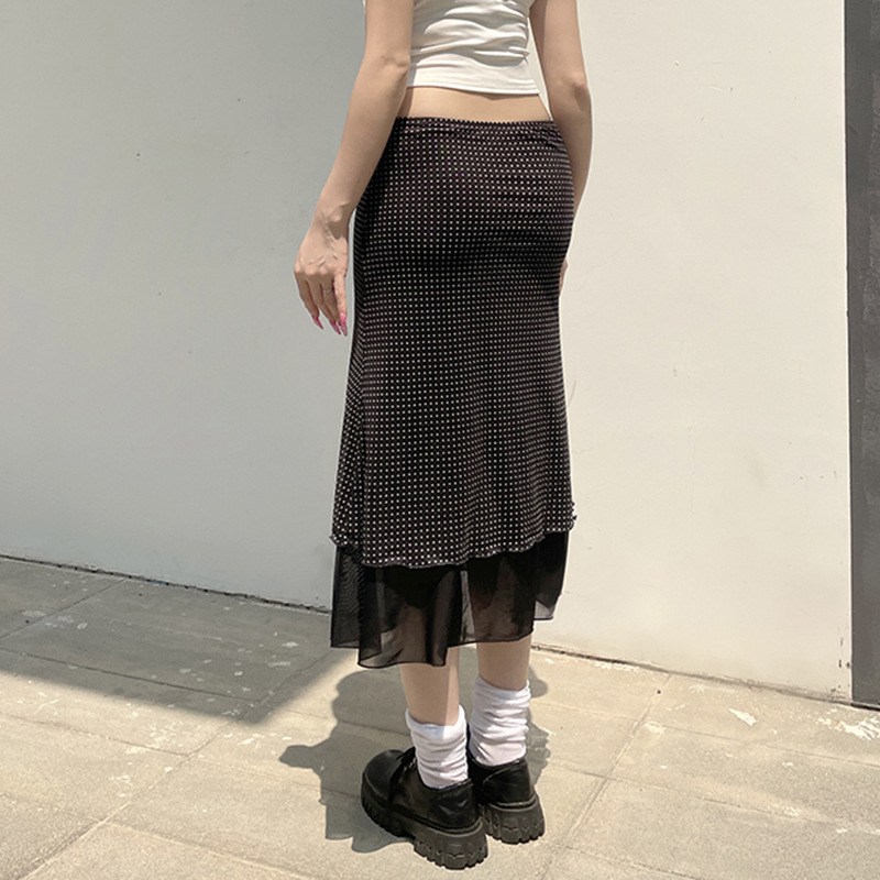 Mini jupe trapèze pour femmes, avec imprimé à pois, amincissante, coupe droite, jupe en filet transfrontalière européenne et américaine