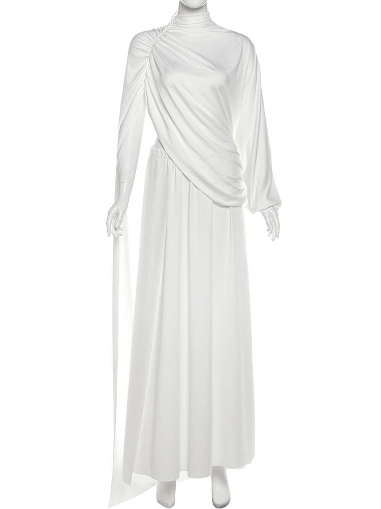 Kliou – ensemble 2 pièces élégant pour femmes, col roulé, ourlet asymétrique, une manche, haut froncé + jupe à taille élastique, tenues de Style grec