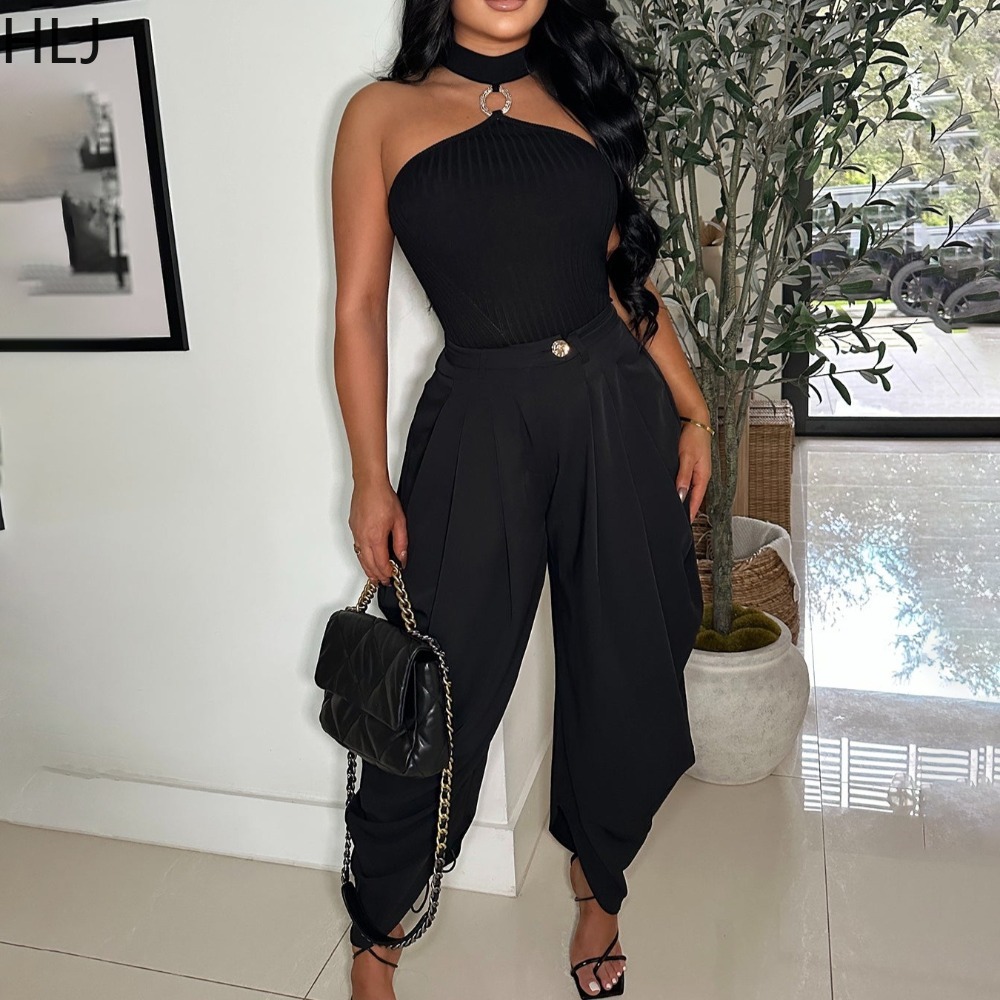 HLJ mode ample fleur bourgeon pantalon femmes couleur unie froncé Patchwork taille haute pantalons longs femme Streetwear pantalon 2025 nouveau