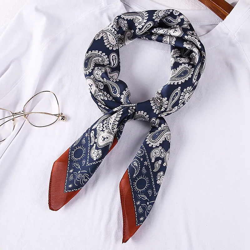 70cm Bandana foulard pour femmes mode Paisley imprimé mouchoir soie Satin Hijab écharpes femme carré cou foulards livraison directe