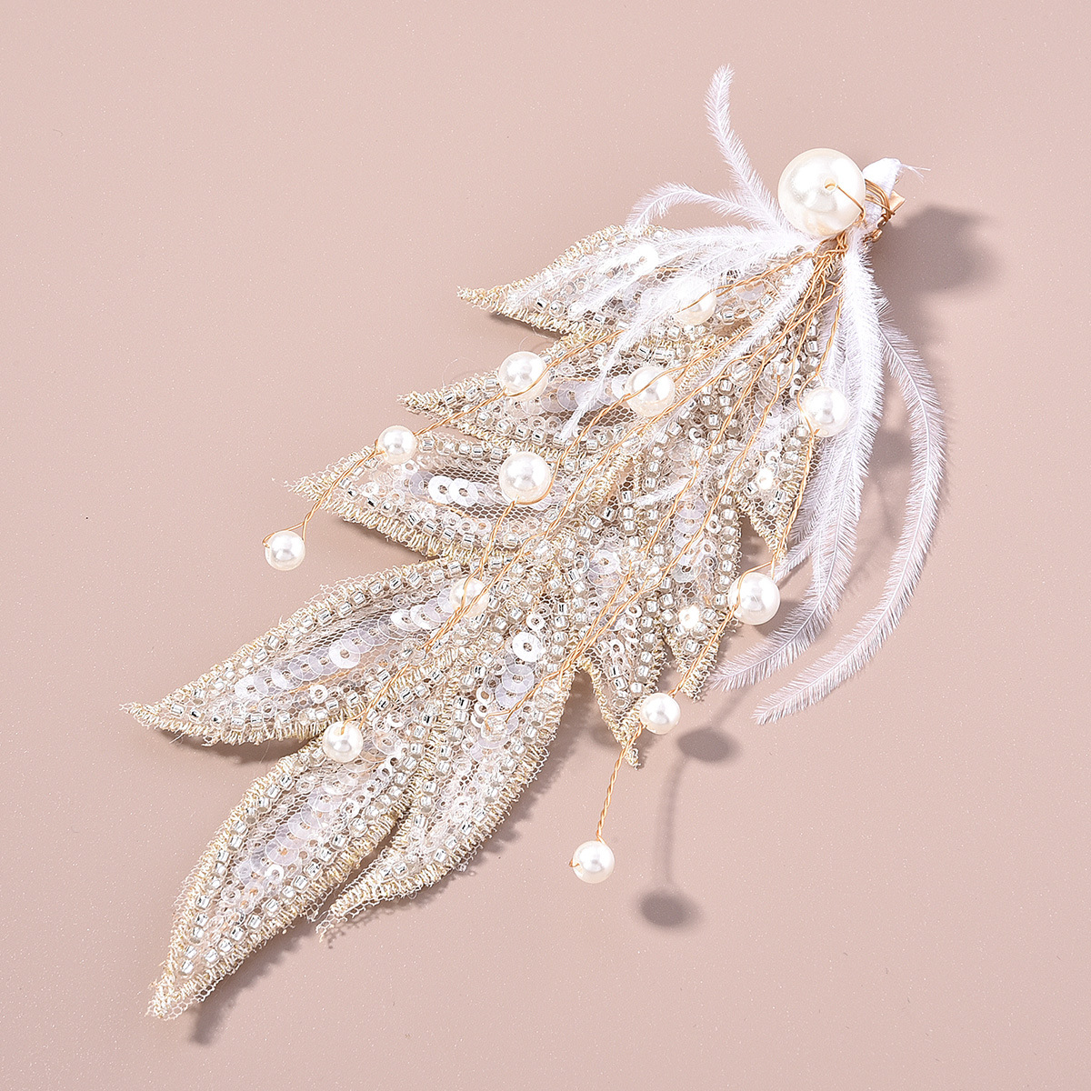 Barrettes à plumes, diadèmes, bijoux de cheveux de mariée pour femmes, épingles à cheveux en cristal et perles, nouvelles barrettes tendance, accessoires de mariage pour femme