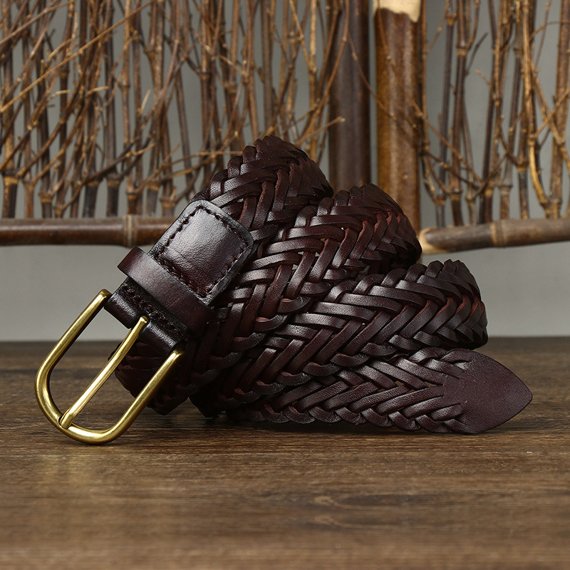 Ceinture tissée unisexe de styliste pour femmes et hommes, 3CM, pleine fleur, en cuir véritable, respirante, pour Jeans