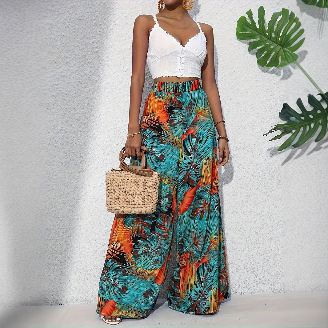 Pantalon décontracté taille moyenne pour femme, imprimé aléatoire, nouvelle collection été, grande taille
