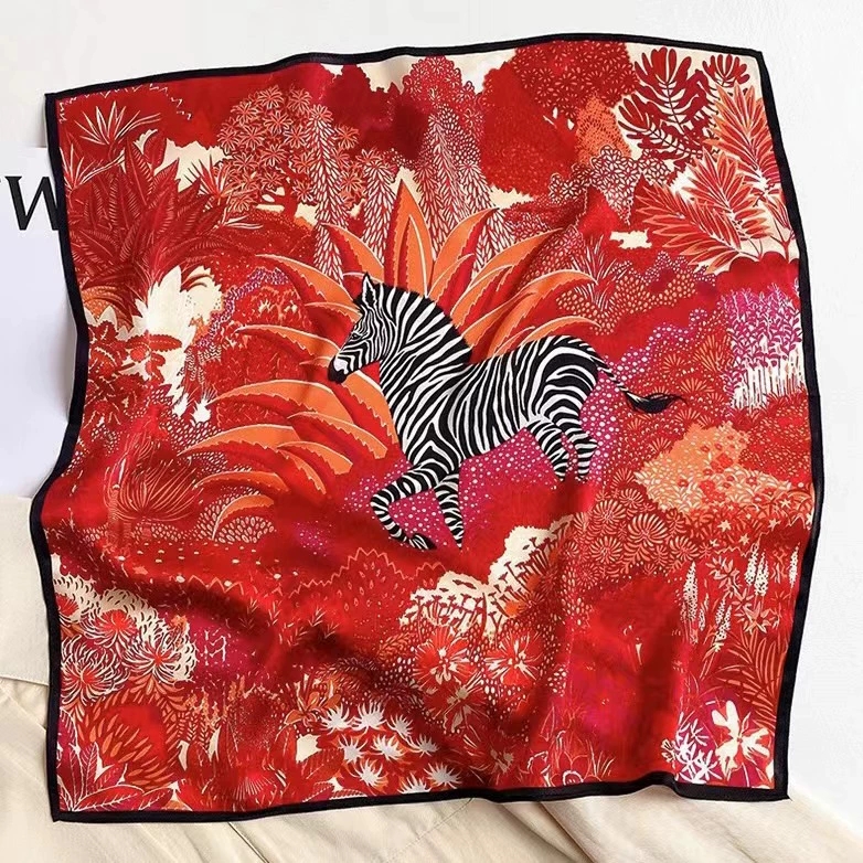Foulard carré rouge 100% soie 53CM, pour vacances, petite tête, cou, Hijab pour femmes, foulard Bandana en soie de haute qualité