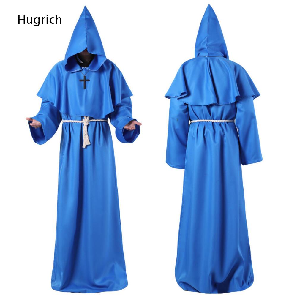 Robe longue de moine à capuche unie, ample, à manches larges, avec ceinture, tenue de prêtre pour Halloween, cosplay et événements à thème