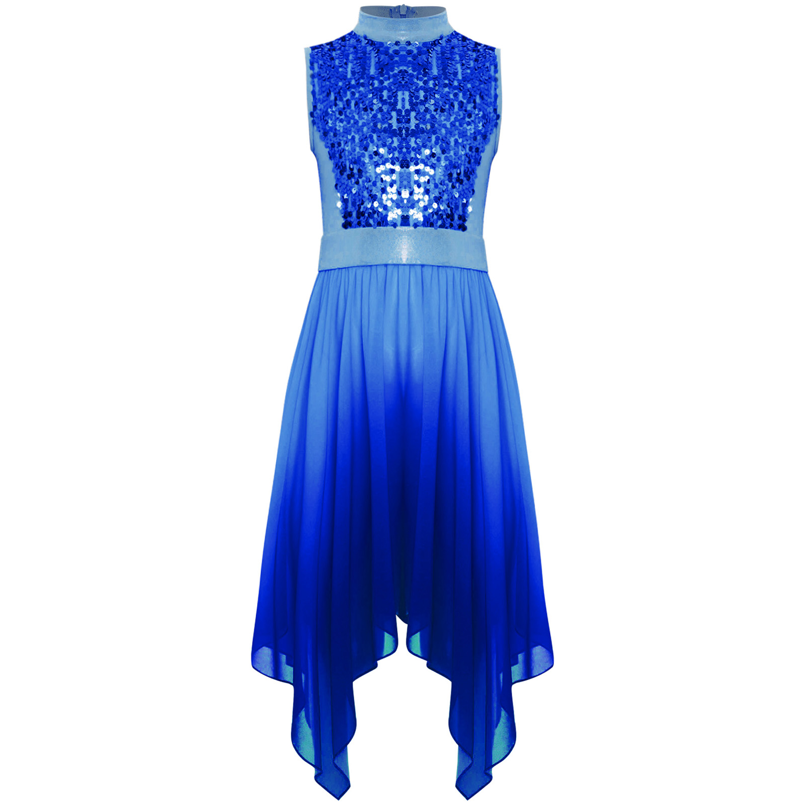 Robe de danse de louange de culte liturgique pour filles, vêtements de danse lyrique contemporaine, sans manches, corsage à paillettes, robes tuniques asymétriques