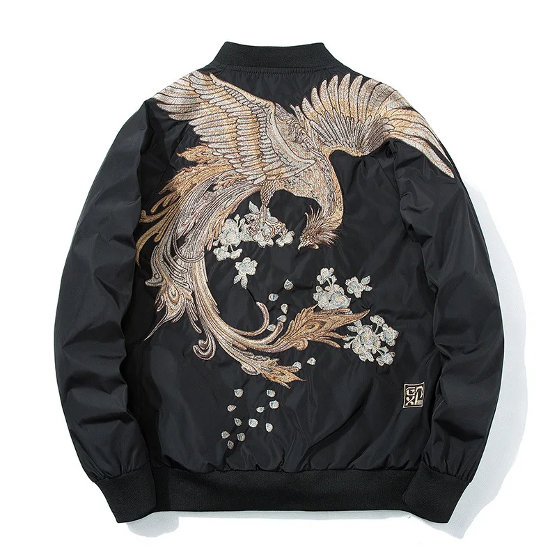 Veste de baseball brodée d'oiseaux pour hommes et femmes, blouson aviateur pilote, manteau décontracté pour jeunes couples, streetwear japonais, mode printemps
