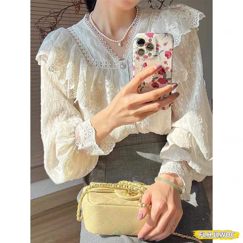 2024 printemps automne chemises de base Blouses femmes mode à manches longues élégant bureau dame travail solide blanc à volants Chic hauts Blusas