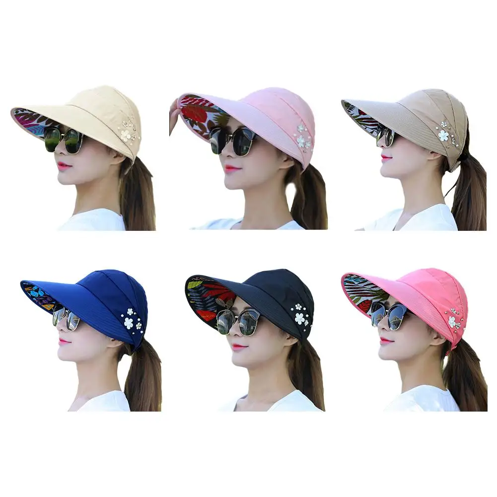 Chapeau de soleil pliable à large bord pour femmes, idéal pour les vacances d'été, anti-UV, visière de plage, chapeaux décontractés