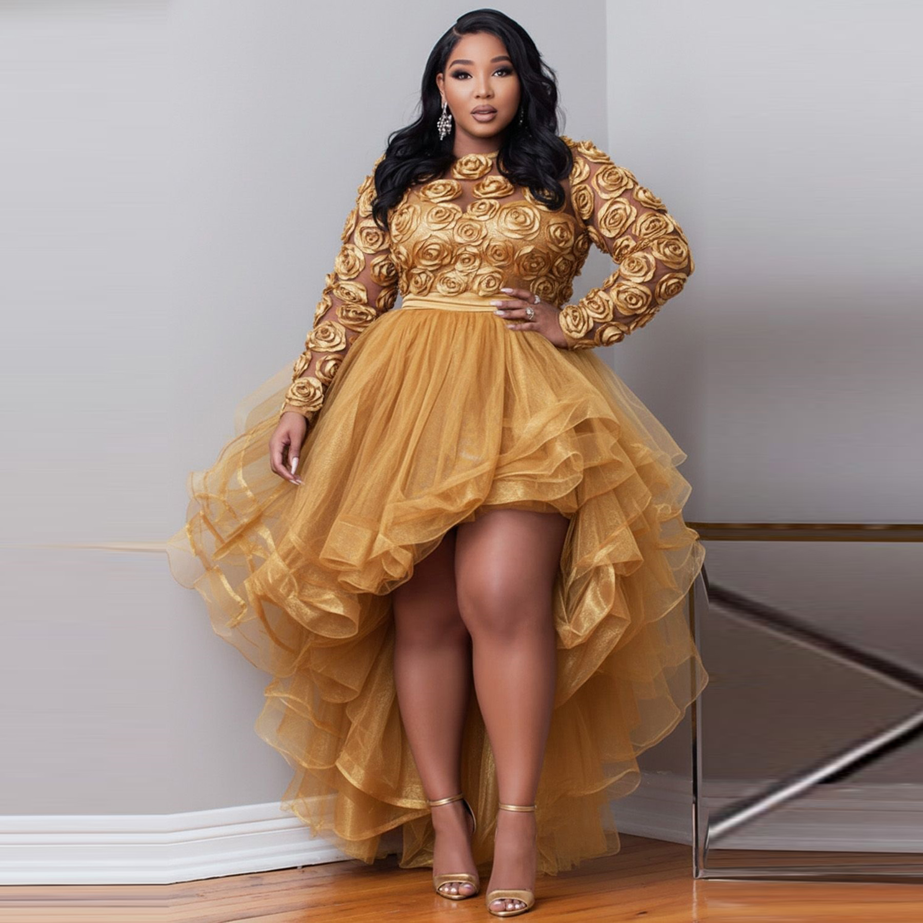 Jupe Tutu bouffante en Tulle doré pour femmes, taille haute et basse, taille élastique, pour fête d'anniversaire, vêtements de cérémonie, couleur et taille personnalisées