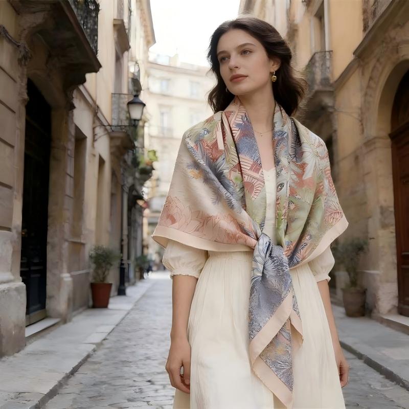 Grand carré pour femmes, Design de luxe, châle à la mode pour l'hiver, marque Bandana en laine de soie