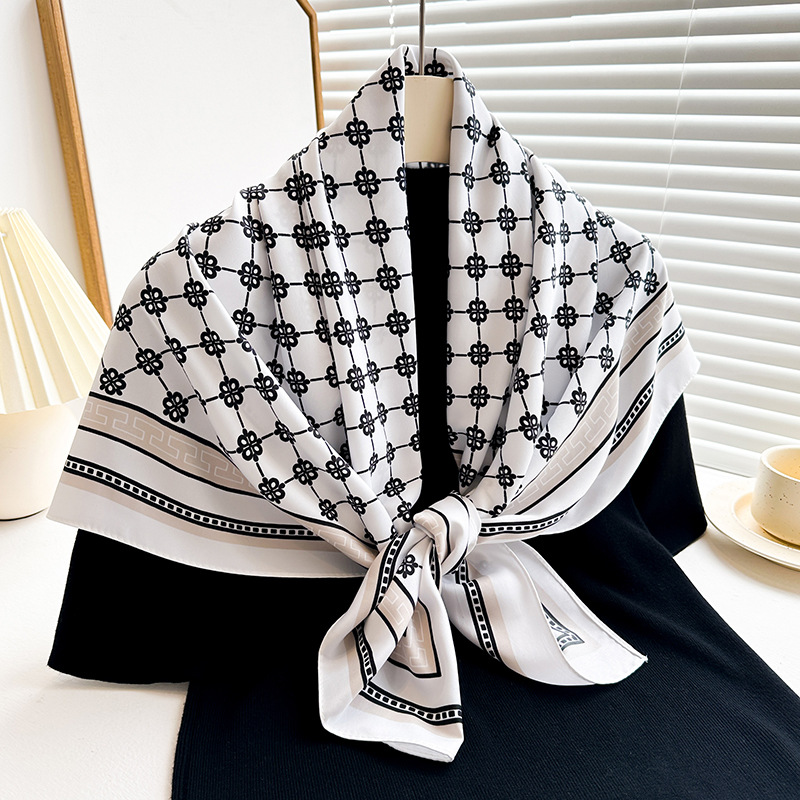 Foulard en soie 90x90cm pour femme, accessoires de mode quatre saisons, hijab, bandana, foulard pour cheveux 90*90