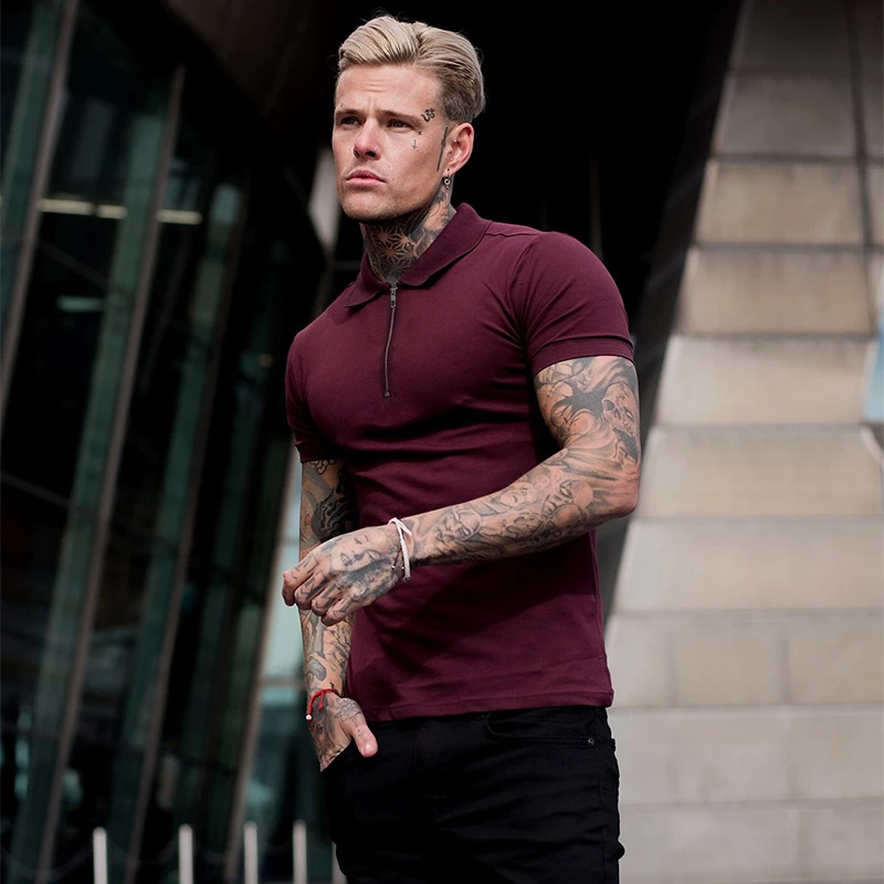 Polo Slim Fit à manches courtes pour hommes, chemises de golf décontractées, monochromatique, coton, fitness, sport, mode streetwear, été