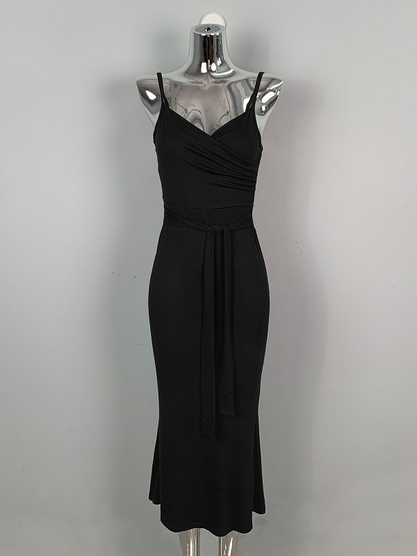 WOMENGAGA-Robes coréennes sexy pour femmes, robe longue à lacets, mince, fille épicée, indépendante, col en V, mode féminine, F3Albany