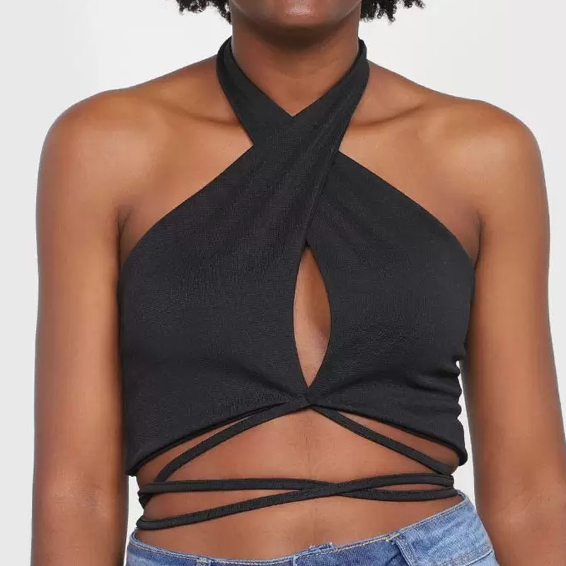 Haut court à lacets pour femme, dos nu croisé, col licou croisé, Push Up, dos nu, précieux, High Street Wear, GlaFashion, été