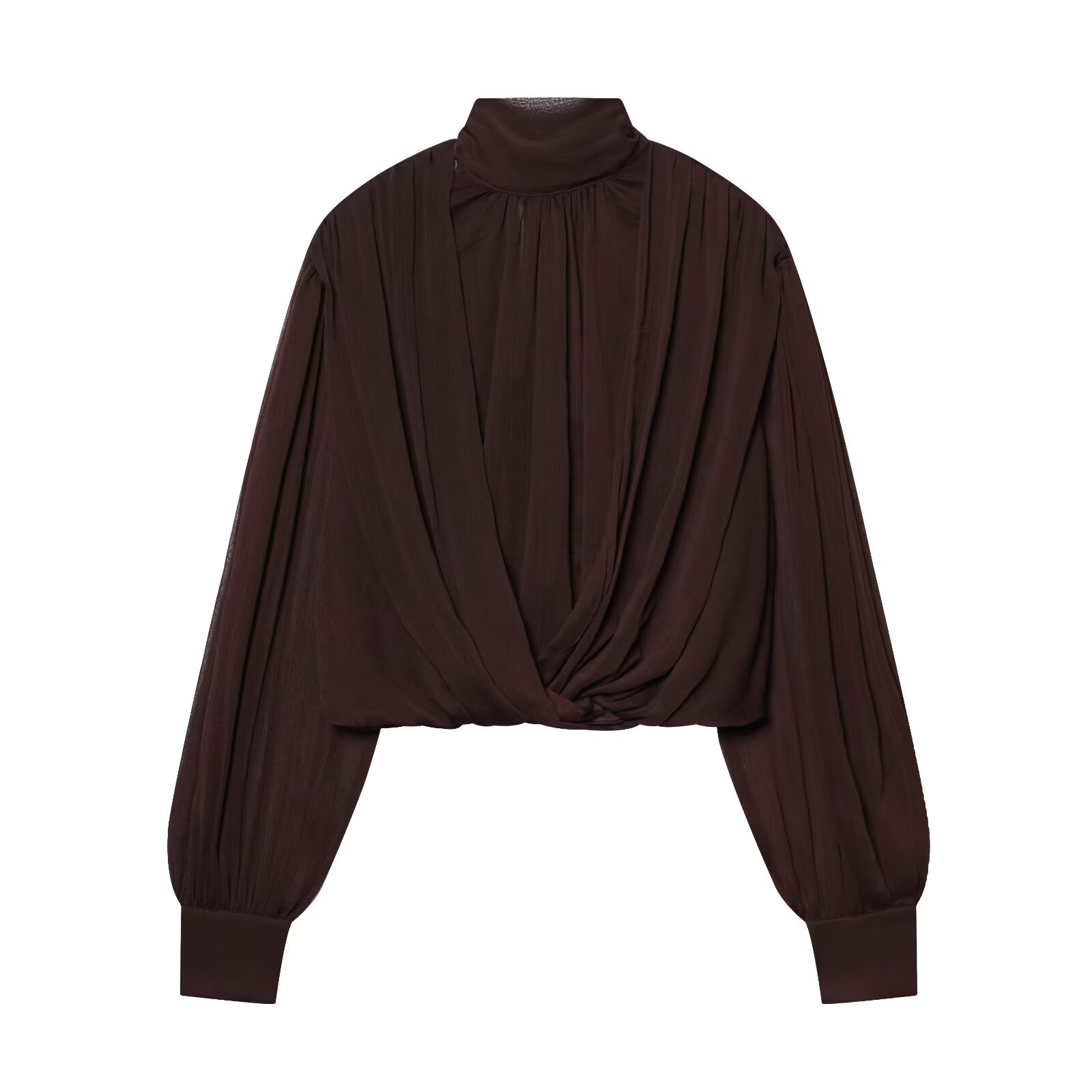 Nouvelle collection printemps-été : chemisier plissé à col montant et nœud papillon, manches longues, pour femme, au design élégant
