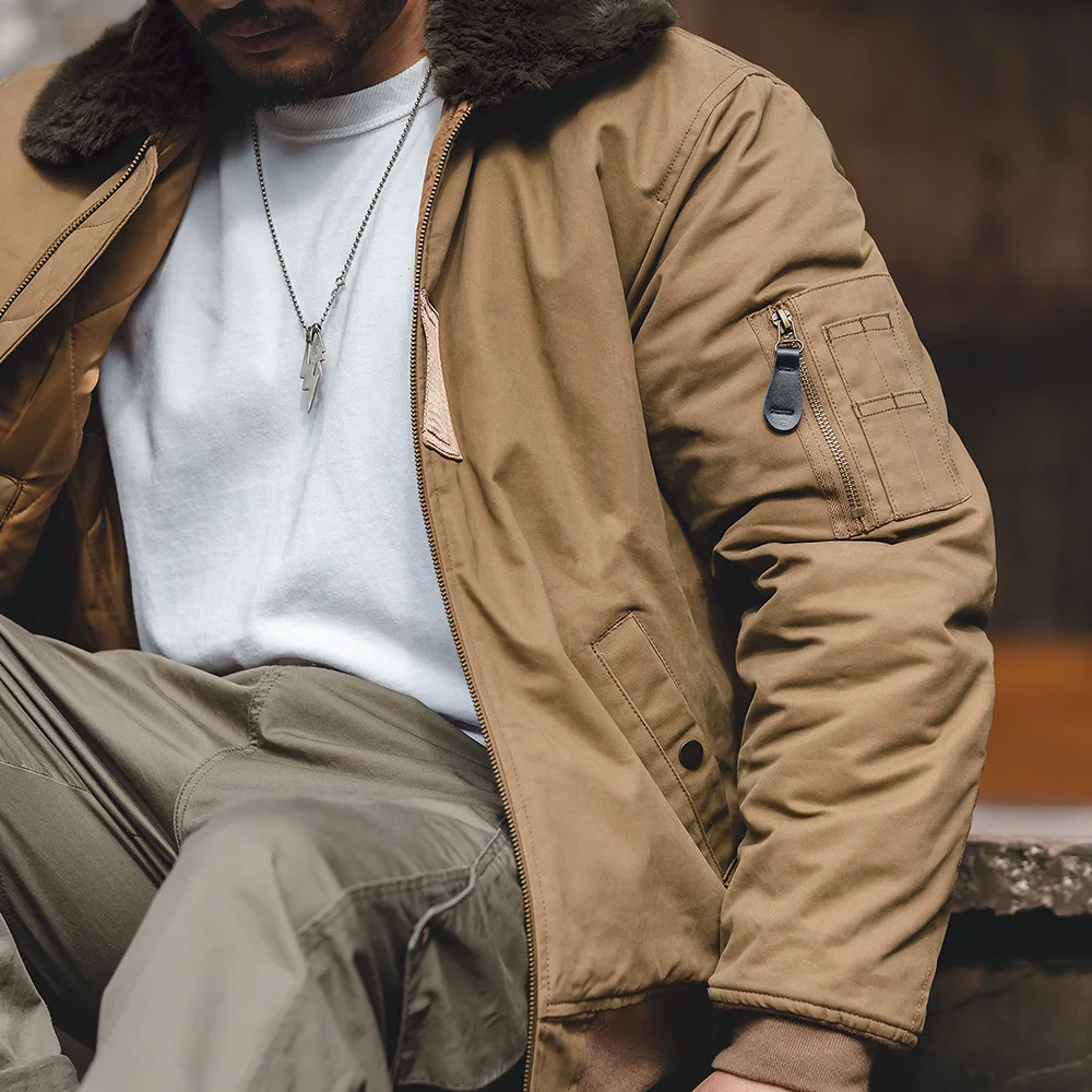 Maden hommes Vintage B-15 Bomber veste vert kaki fausse fourrure de lapin col épais rembourré manteau d'hiver chaud coupe-vent fermeture éclair Parka