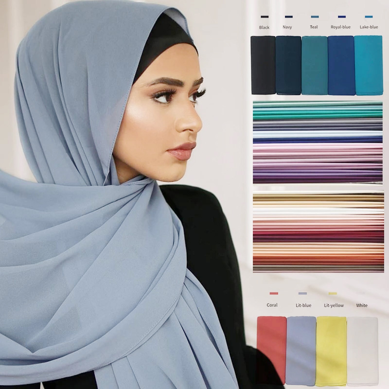 Ramadan musulman en mousseline de soie Hijabs pour femme couleur unie foulard Long châle écharpe femmes Jersey Hijabs dames Islam Voile Hijab