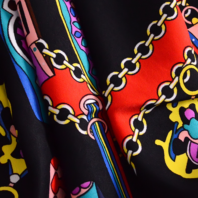 Bysifa-Foulard carré en sergé noir pour femme, châle élégant de haute qualité, 90x90cm, collection printemps-automne