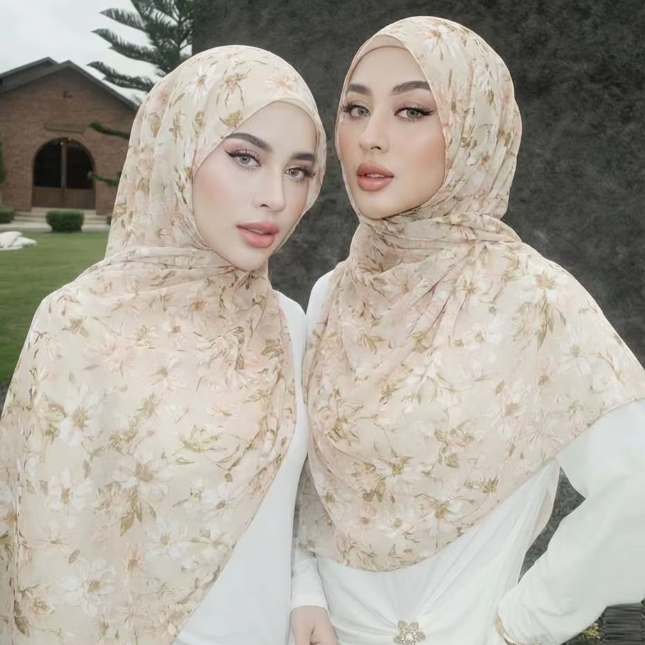 Nouveau hijab imprimé en mousseline pour femmes, châles longs doux en mousseline à petits motifs floraux, foulards de mode pour la tête