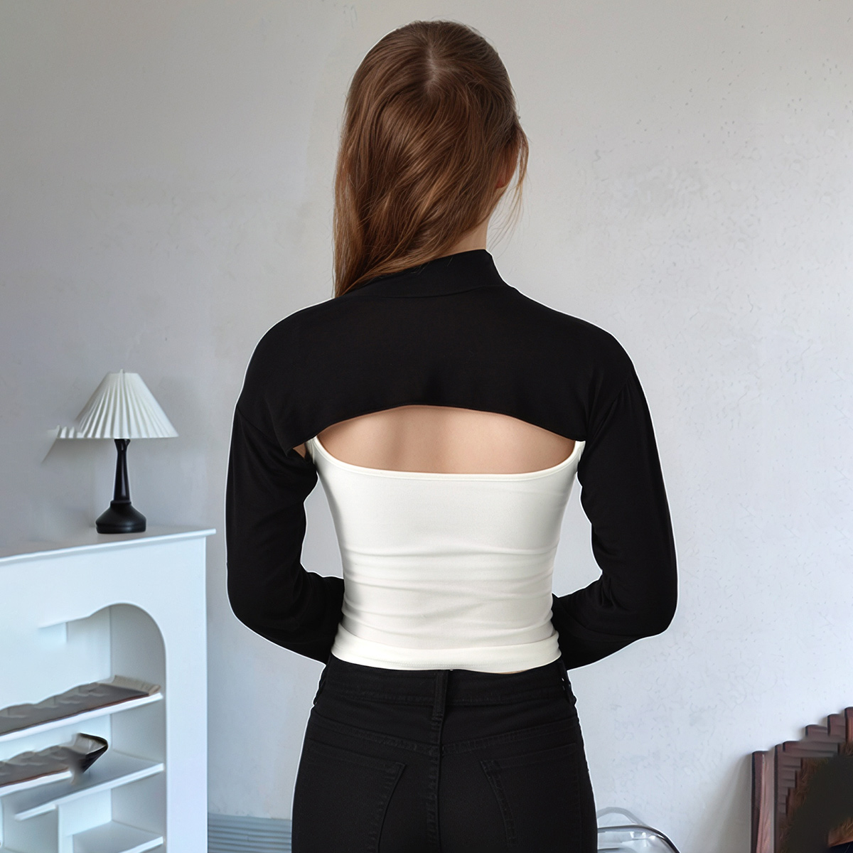 Élastique Modal coton Jersey col complet manches femme musulman longue bras couverture haussement d'épaules manches longues crème solaire porter sous t-shirt