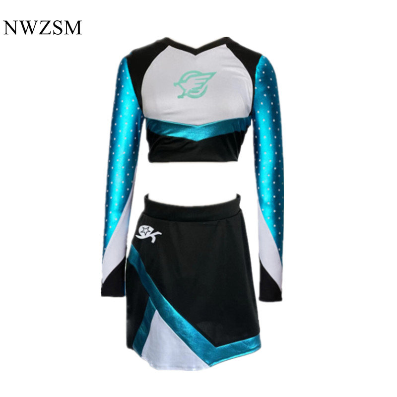 Tenue de pom-pom girl Euphoria Maddy : Ensemble haut court à manches longues et mini-jupe pour femmes, costume de cheerleading pour lycée