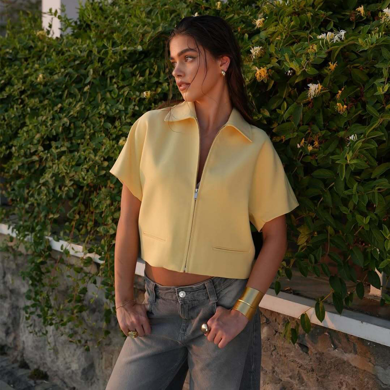 MUJER Veste courte femme manches courtes vestes universitaire pour femme été fermeture éclair nouveau en manteaux et vestes vêtements d'extérieur de vacances
