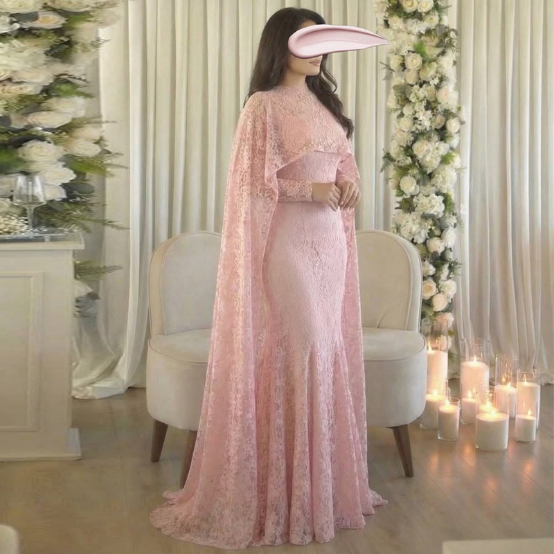 Robe longue femme en dentelle, coupe trapèze, col rond, manches longues, style sirène, élégante, ajustée, pour soirée et mariage 2026