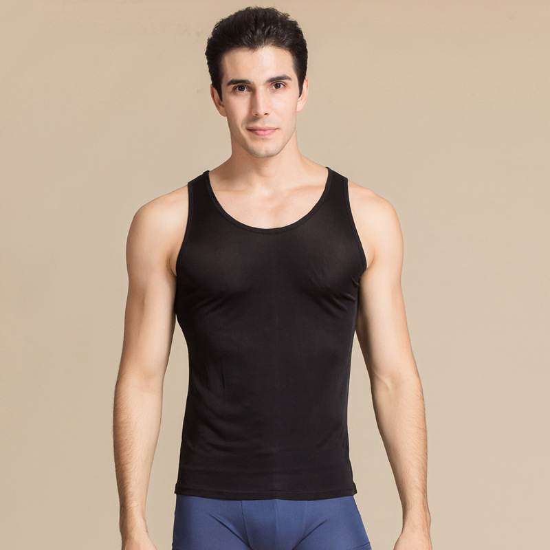 Sous-vêtements sans manches pour homme, 100% soie, gilet fin et fin, confortable et respirant, vêtement basique gratuit