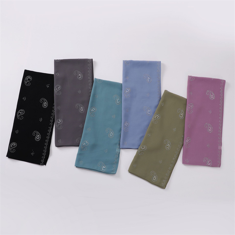 Bandana fleur perle strass mousseline de soie châle écharpe haute qualité miroitant perles bandeau enveloppement Foulard musulman Hijab