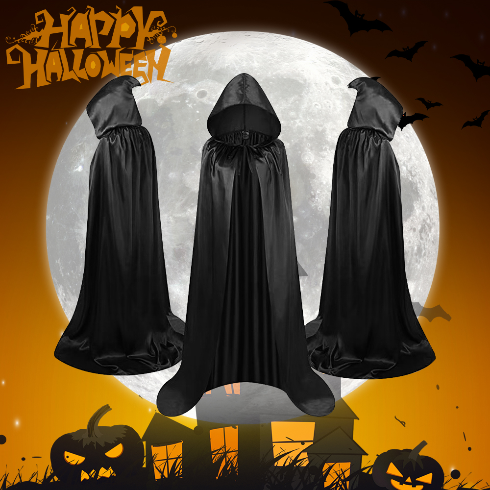Cape à capuche longue Robe à capuche Cape Holloween Grim Reaper Cape pour garçon fille sorcière vampires diable Costume Cosplay déguisement