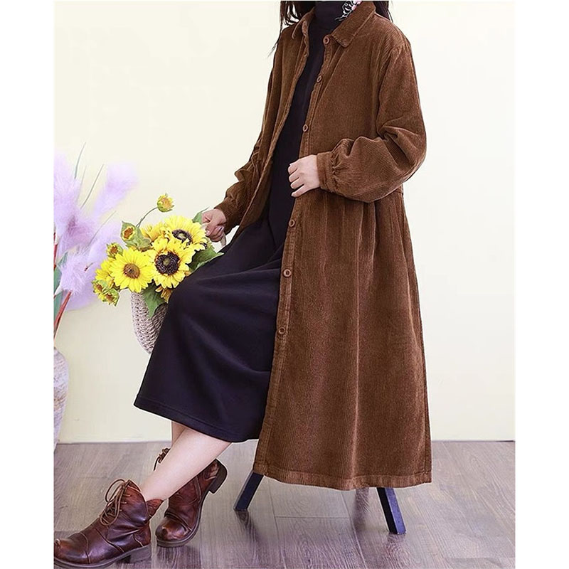 Coupe-vent en velours côtelé mi-long pour femme, manteau Amincissant, décontracté, automne, printemps, hiver, mode, 2024