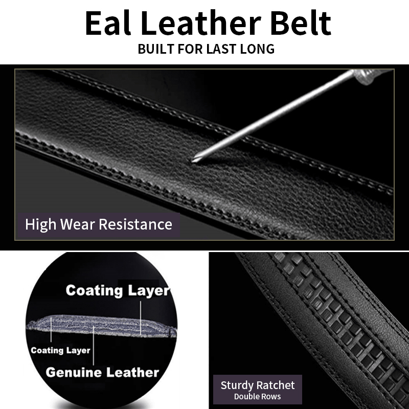 Ceinture en cuir noir pour hommes, boucle réglable en cuir véritable, ceinture de tenue d'affaires et décontractée, ceinture de taille élégante