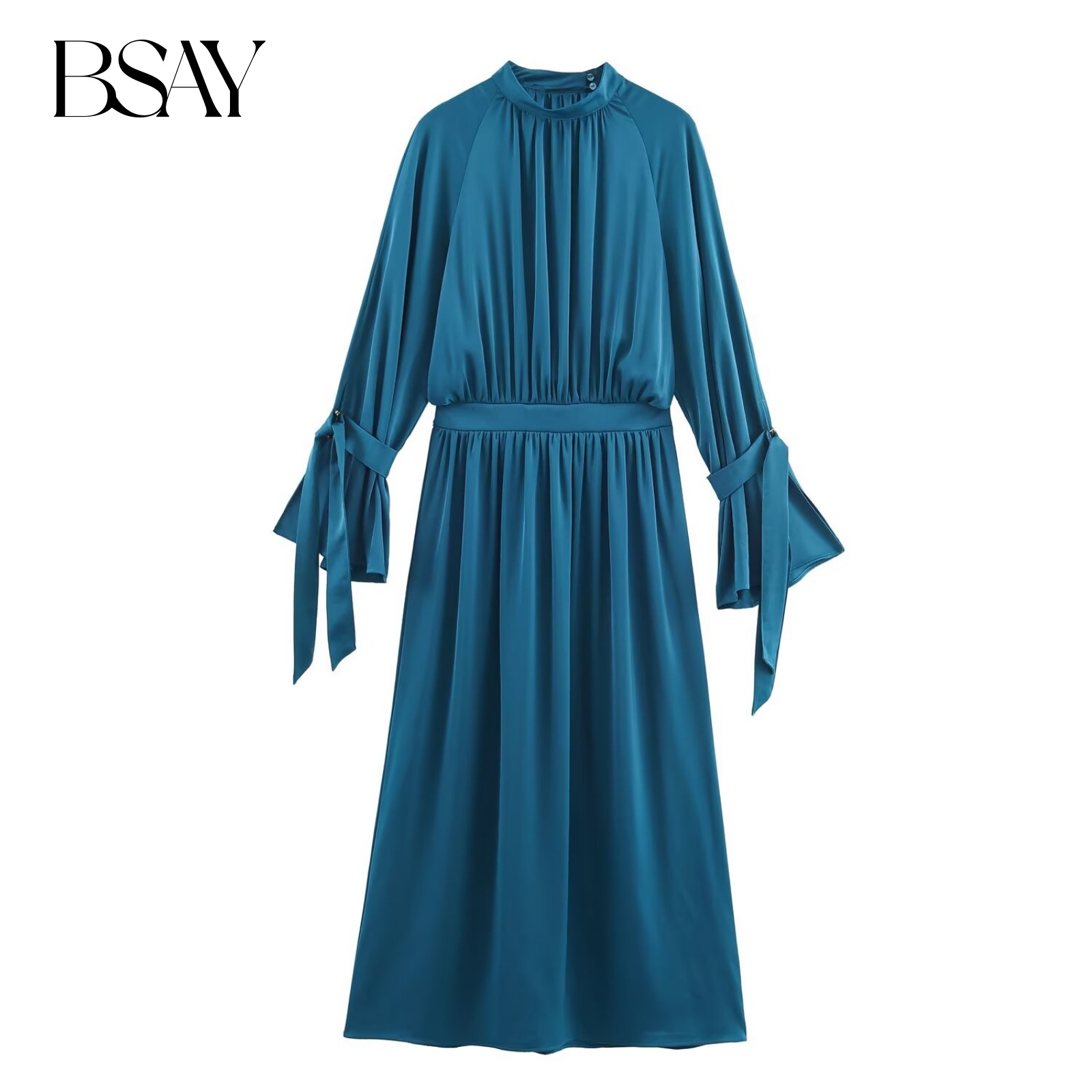BSAY Satin Texture robe mi-longue femmes mode 2025 automne hiver nouveau français élégant longues robes Chic femme vêtements de soirée
