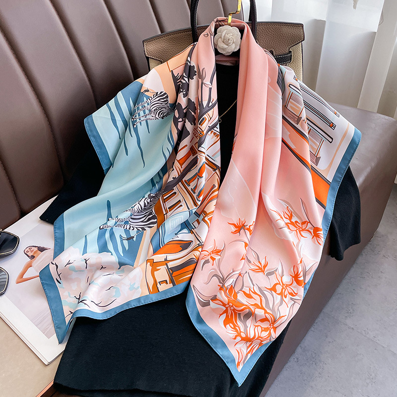 Foulard Carré de Marque de Luxe pour Femme, Design, Châle Rond 90cm, Imprimé Twill, Hijab, Bandeau de Sauna, Bandana, 2024