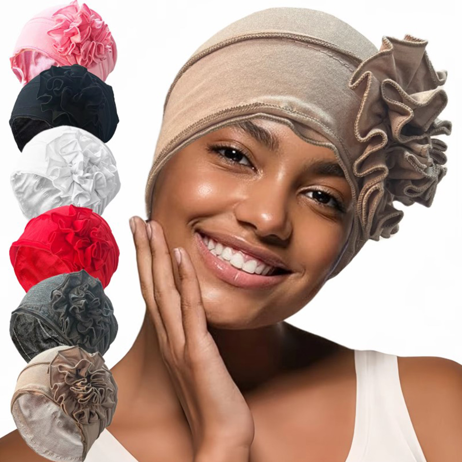 Femmes Hijabs Turban grande fleur tissu élastique bandes de cheveux chapeau bonnet dames musulman solide perte de cheveux écharpe casquette cheveux accessoires