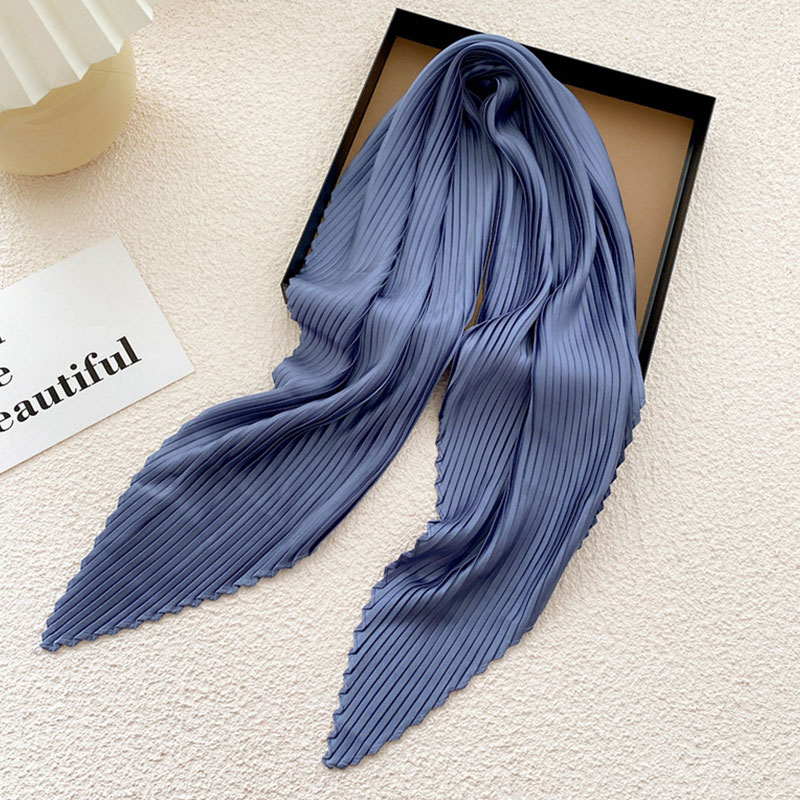 Foulard en soie imprimé plissé pour femmes, foulard carré en Satin pour printemps et été, 70x70cm, couleur unie, foulard décoratif