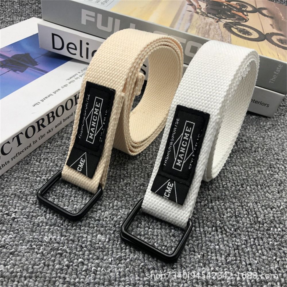 Jeans en toile tressée en nylon pour hommes et femmes, double anneau, noir, structile, polyvalent, étudiant, tendance, ceinture, pantalon cargo, ceinture