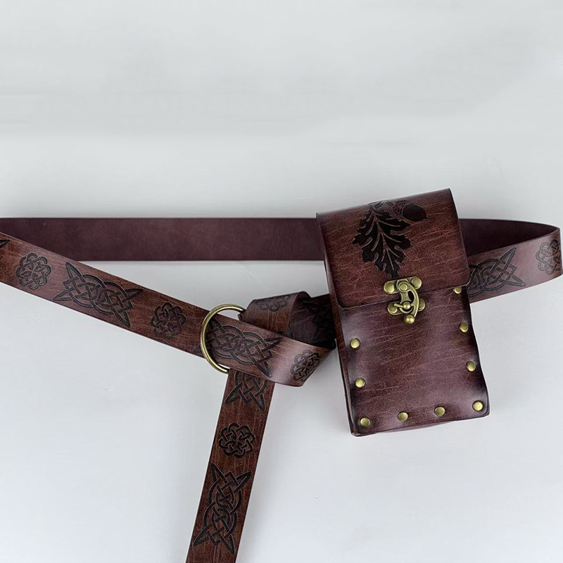 Ceinture en cuir à motif nœud celtique rétro Renaissance avec pochette à rabat pour ceinture, accessoires de costume médiéval pour festival