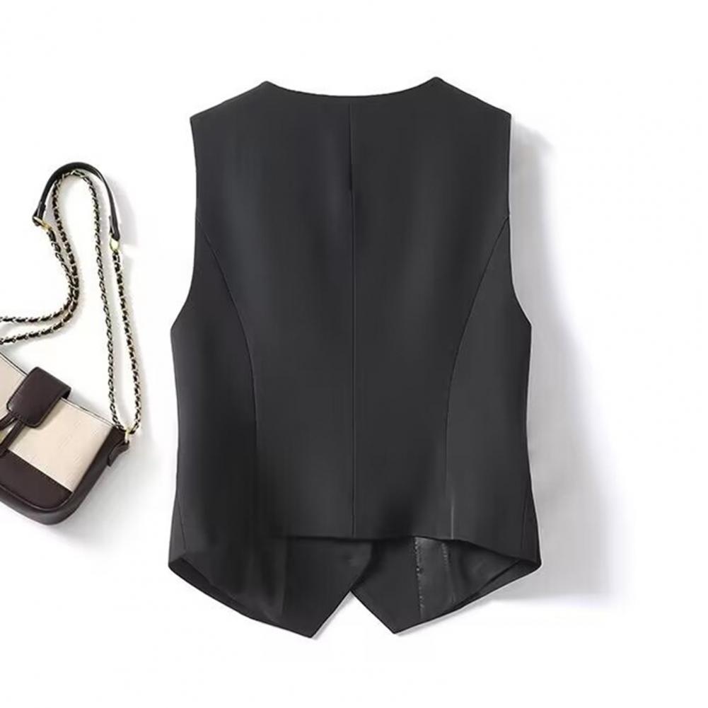 Gilet de costume sans manches pour femmes, coupe cintrée, simple boutonnage, gilet d'affaires, col en V, gilet habillé, poche ouverte sur le devant, Blazer de travail