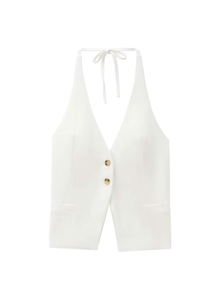 Débardeur à boutons sur le devant pour femmes, col licou noué, dos nu, camisole féminine, mode Sexy