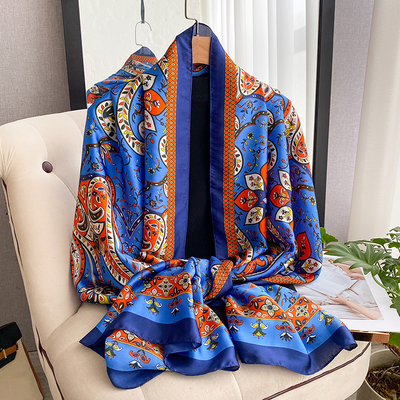 Écharpe en soie classique d'été 180x90cm pour femme, marque de luxe, châle bohème à motif cachemire, bandana, foulard, écharpe de plage pour femme
