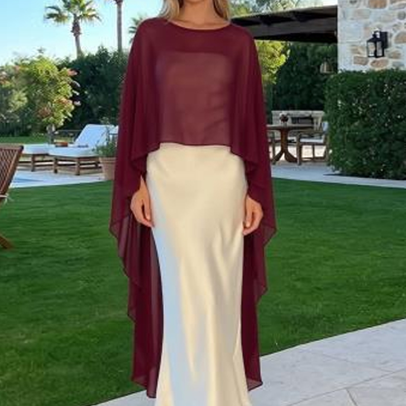 Châle et cape en maille transparente pour femme, en mousseline, longue, asymétrique, fluide, poncho, pour mariée, mariage, soirée, couvre-vent fluide