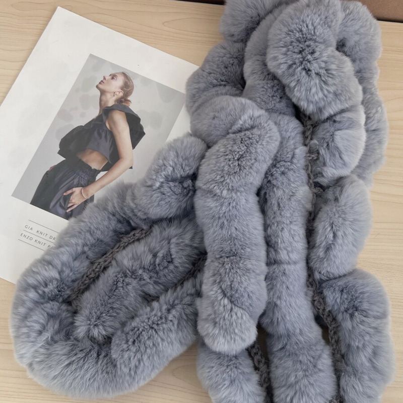 Écharpe en véritable fourrure de lapin Rex pour femmes, écharpe d'hiver en fourrure tricotée élastique pour filles, écharpes chaudes et tendance en fourrure naturelle, chauffe-cou pour dames.