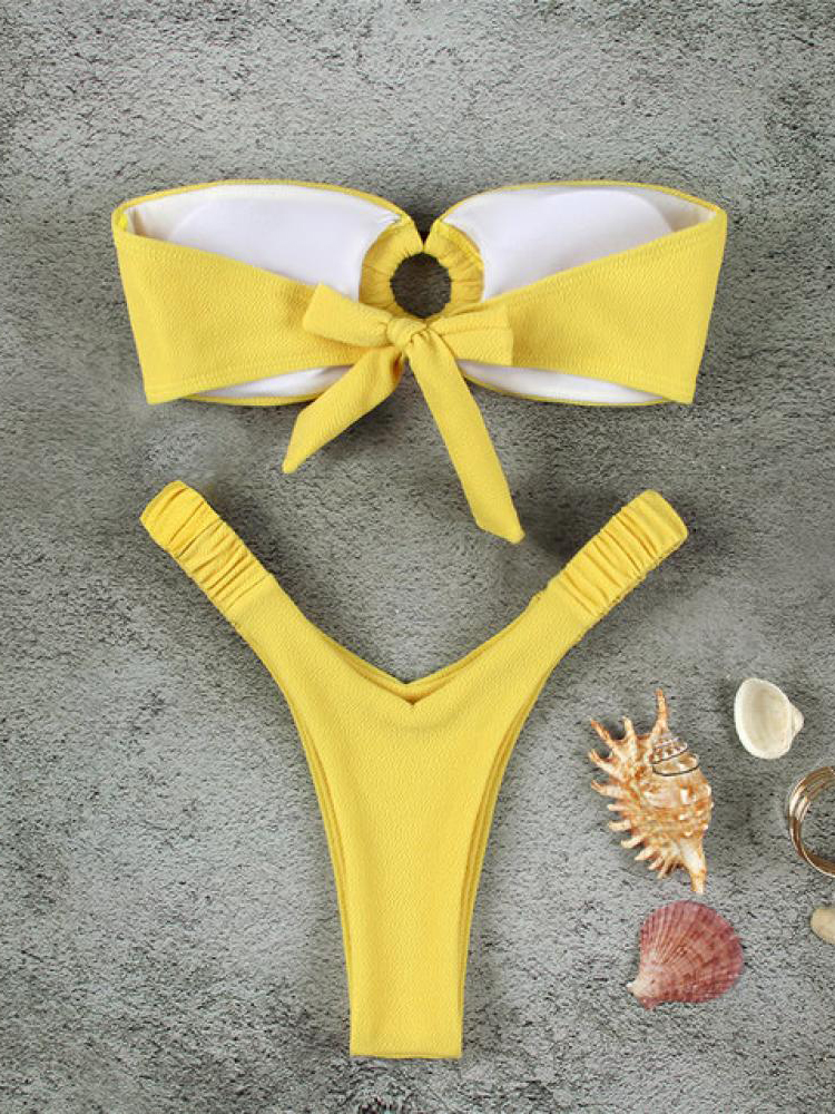 Ensemble de bikini de couleur unie, maillot de bain deux pièces rembourré sexy pour les amateurs de plage