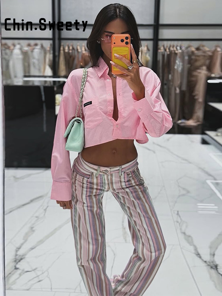 Jean à rayures colorées pour femme, taille mi-haute, boutonné, coupe droite, pantalon polyvalent, été 2026, nouveau pantalon de ville pour femme.