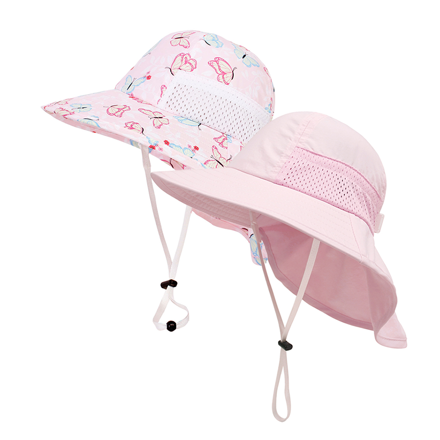 Lot de 2 chapeaux de soleil pour enfants, protection UV, chapeau de plage à large bord et en maille