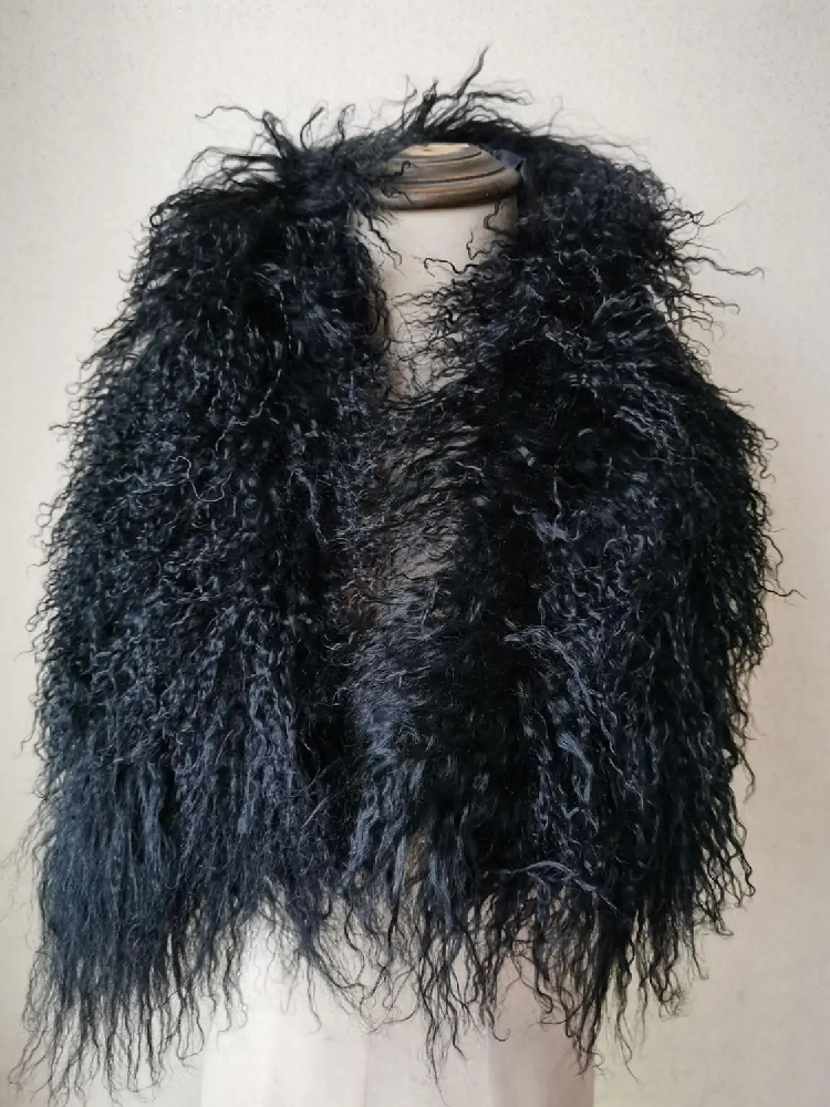 Écharpe/collar en fourrure de mouton de Mongolie véritable pour femme, chaude pour l'hiver